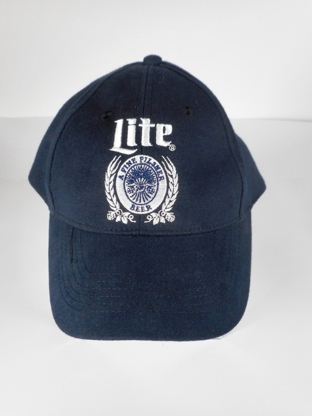 Official Miller Lite Beer Embroidered Logo Navy Blue Snapback Baseball Hat Cap